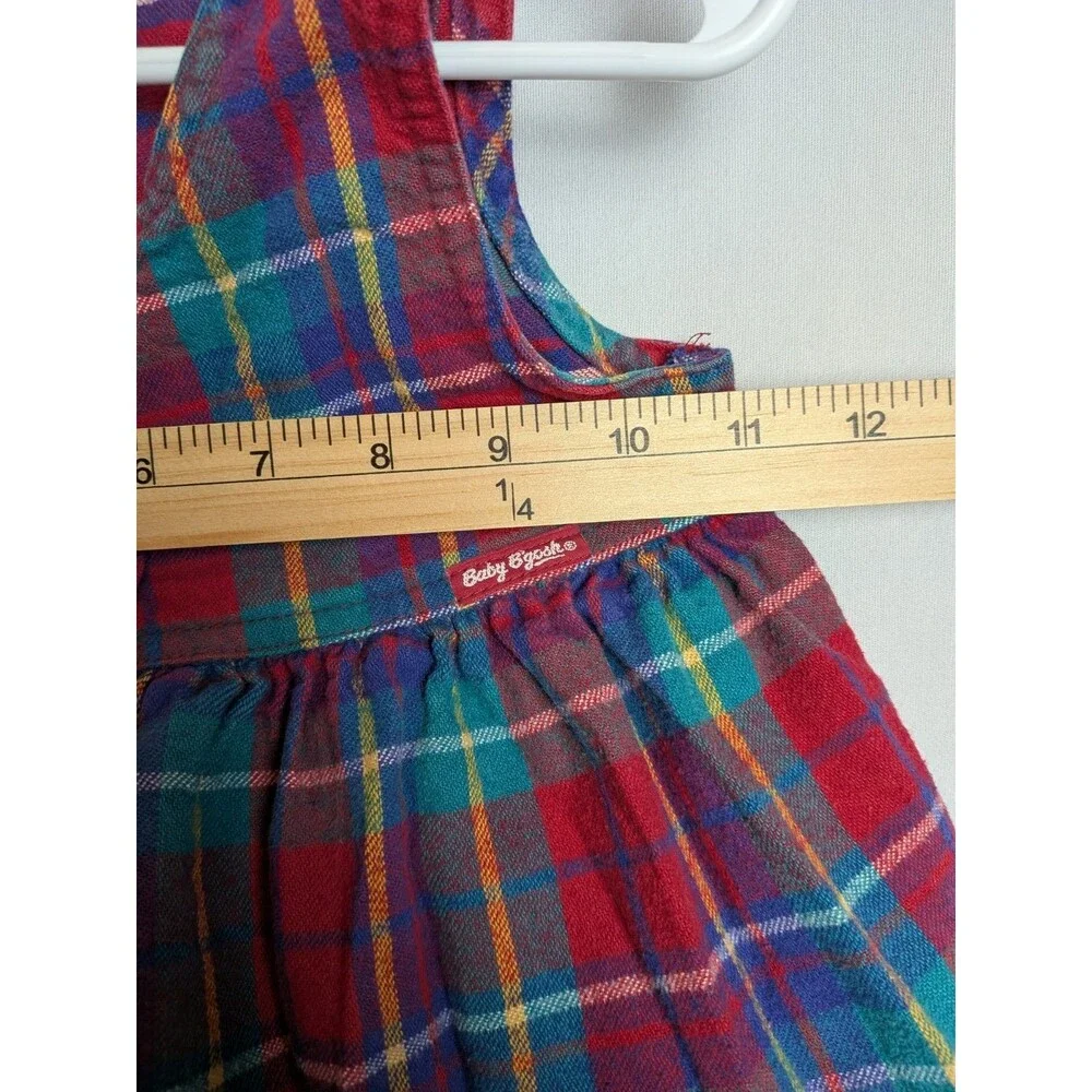 Vintage OshKosh Girls Pink Blue Plaid Overall Dress 18 Months Sleeveless Cotton